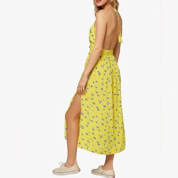 O'NEILL Women's Floral Spaghetti Strap Midi Cover Up Dress Bright Lemon/Size: XL - Picture 3 of 16